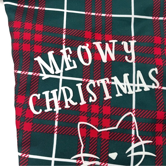 NWT Friscoe Cat Red Plaid Holiday Stocking "Meowy Christmas" Graphics - Picture 2 of 4